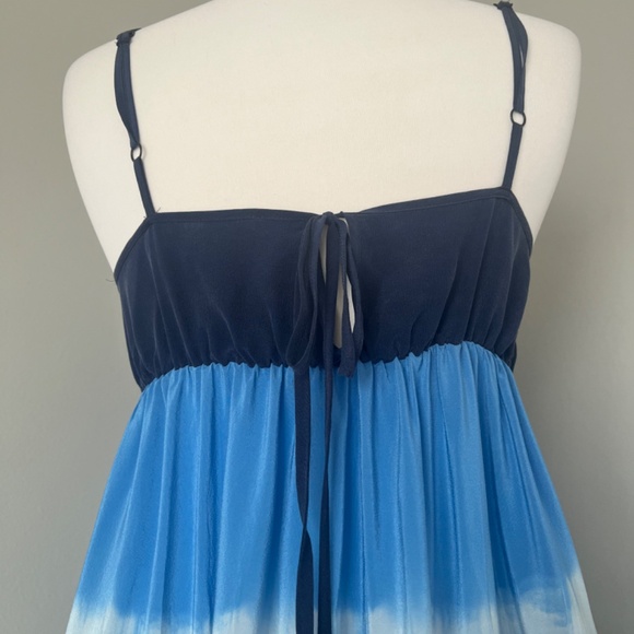 Gerard Darel Silk Maxi Navy Blue Striped Tiered Cocktail Flowy Printed Dress 6 - Picture 9 of 13